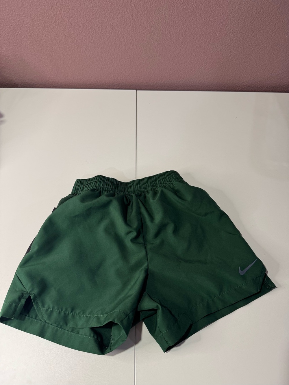 Nike Kid's Athletic Shorts in Forest Green with Reflective Swoosh
